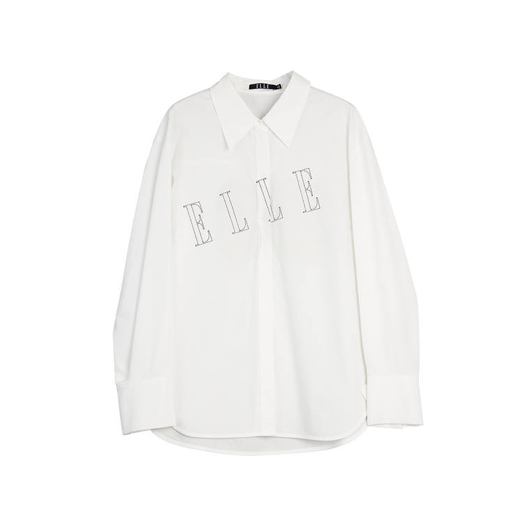 ELLE Shirts Women's White Lapel Moderate Shirt