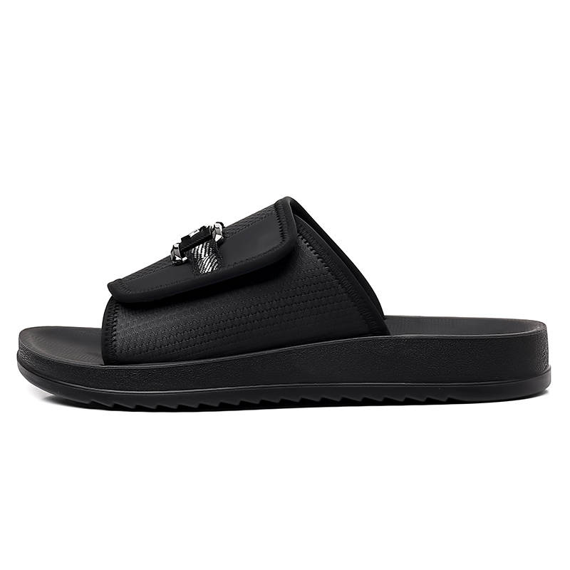 PAIBLOKS Rubber Leather Patchwork Slip Resistant Abrasion Resistant Slide Slippers Men's