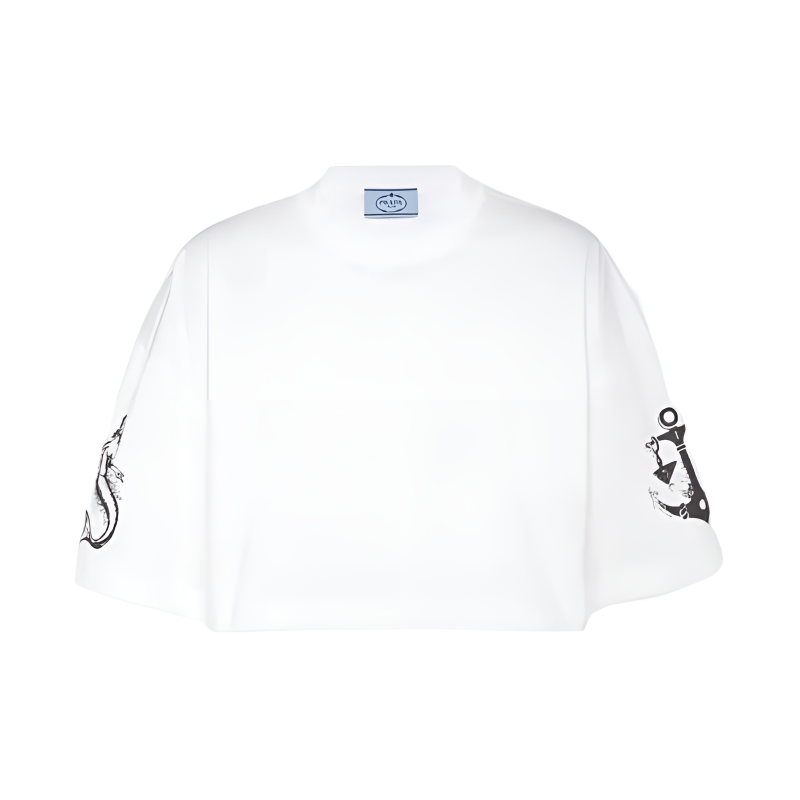 PRADA PRADA Crop Tops Women's White Crew Neck Moderate