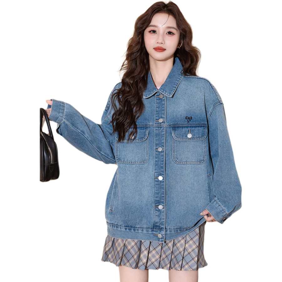 Tonlion Denim Jackets Women's Vintage Blue Lapel Moderate Straight Fit