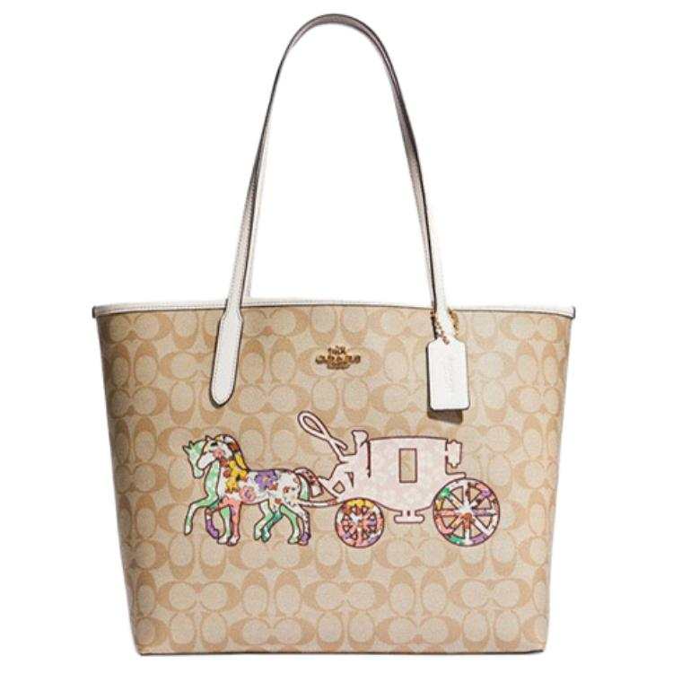 COACH City Artificial Leather Tote Bag, Shopping Bag, Shoulder Bag, Handbag Large Women's Khaki