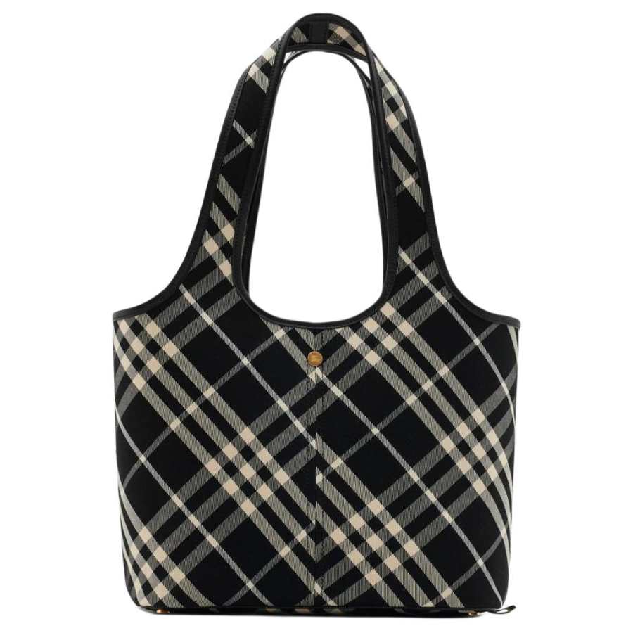 Burberry Cotton With Calfskin One Shoulder Handbag Small Unisex Black