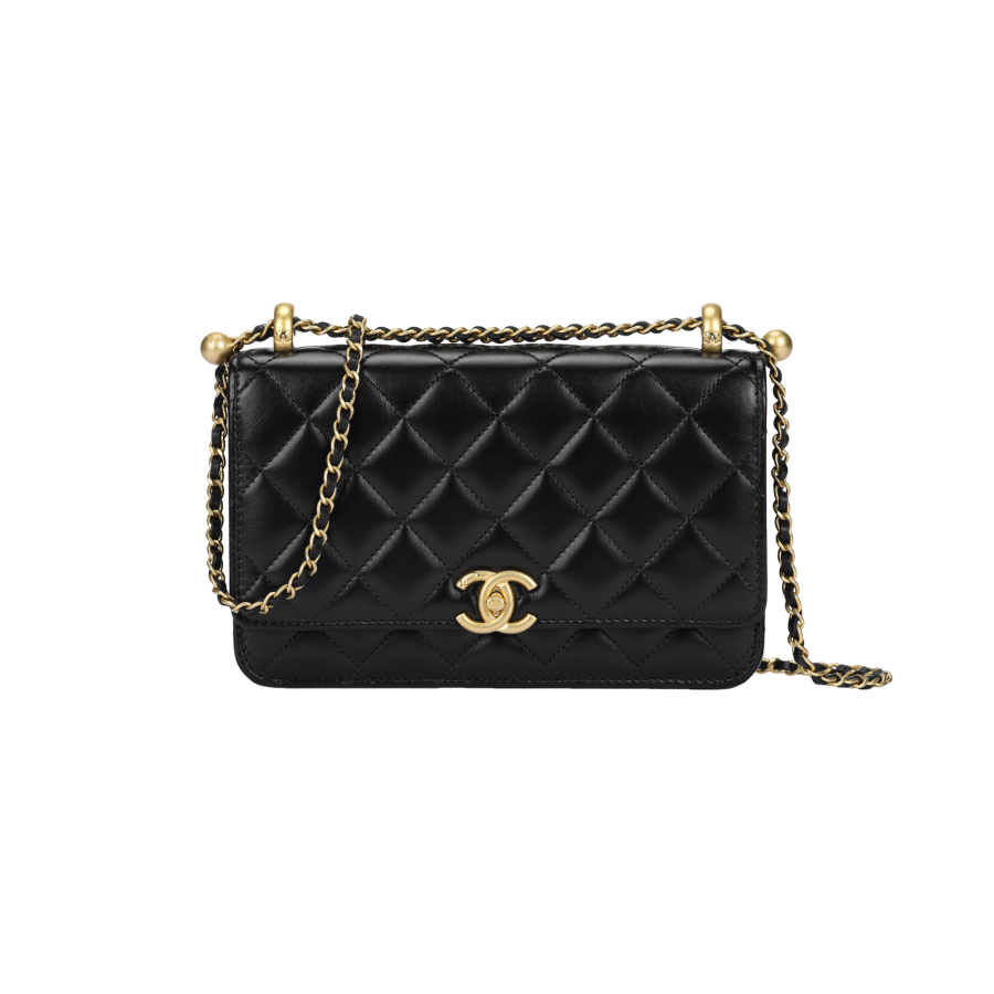 CHANEL WOC Smooth Finish Calfskin & Gold Metal Crossbody Bag, Shoulder Bag Women's Black