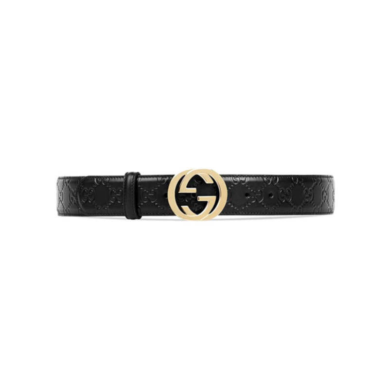 GUCCI GUCCI Interlocking G Leather Belts Men's Black Width 3cm