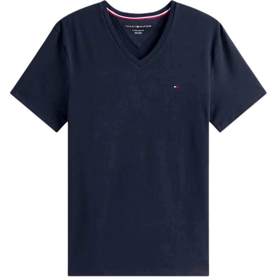 Tommy Hilfiger T Shirts Men's Marine Blue V Neck Moderate
