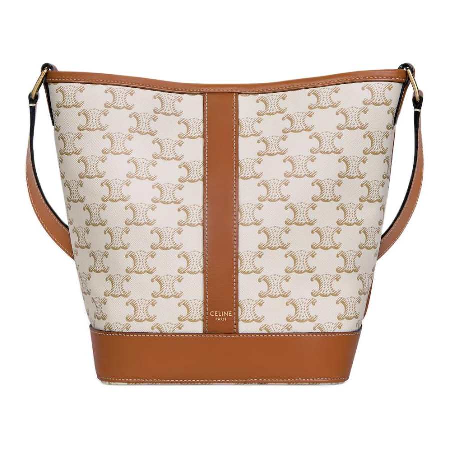 CELINE Triomphe Cow Leather Bucket Bag, Shoulder Bag, Crossbody Bag Small Women's Candy & White