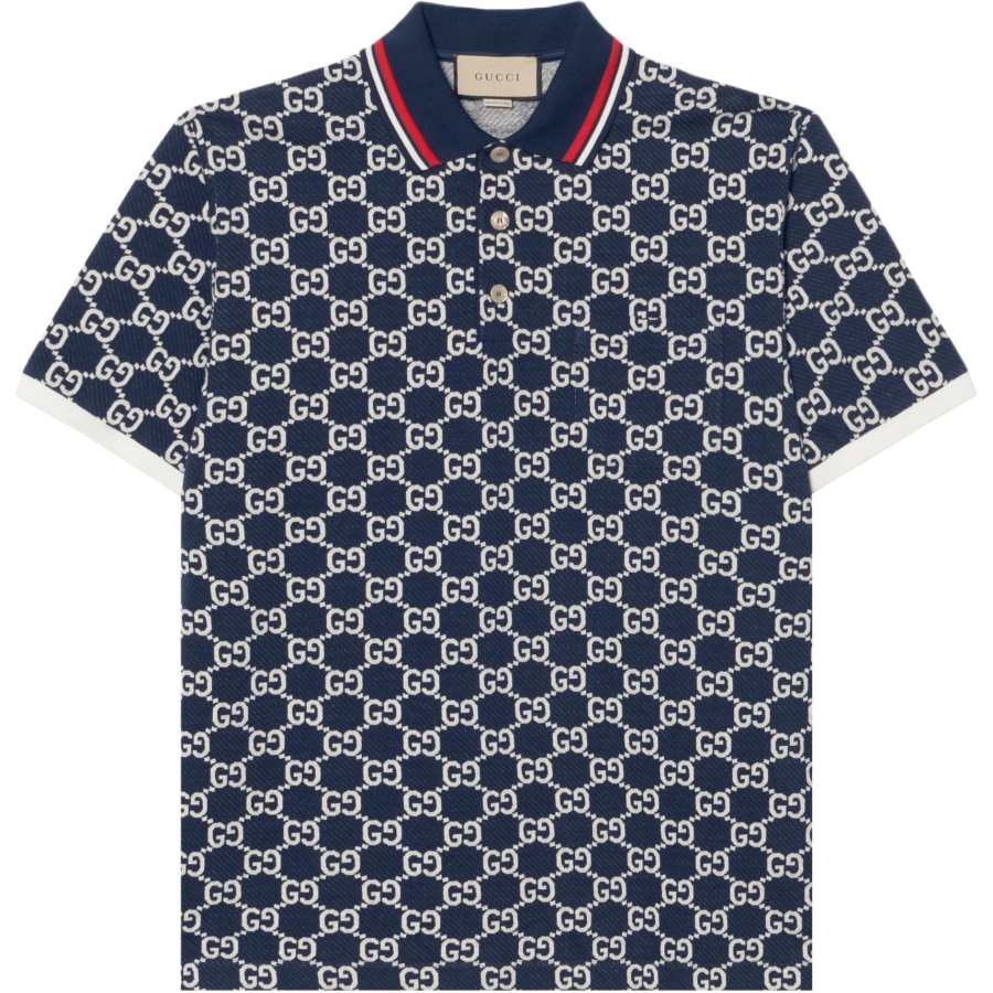 GUCCI GG Jacquard Jersey Polo Shirt Blue