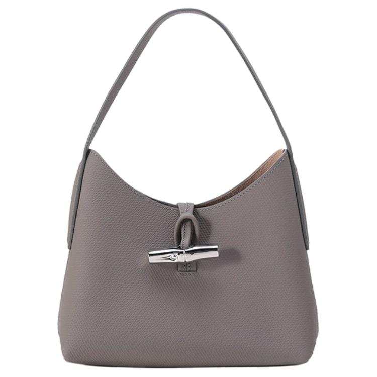 LONGCHAMP Le Roseau Cow Leather Handbag, Shoulder Bag Mini Women's Streptopelia Gray