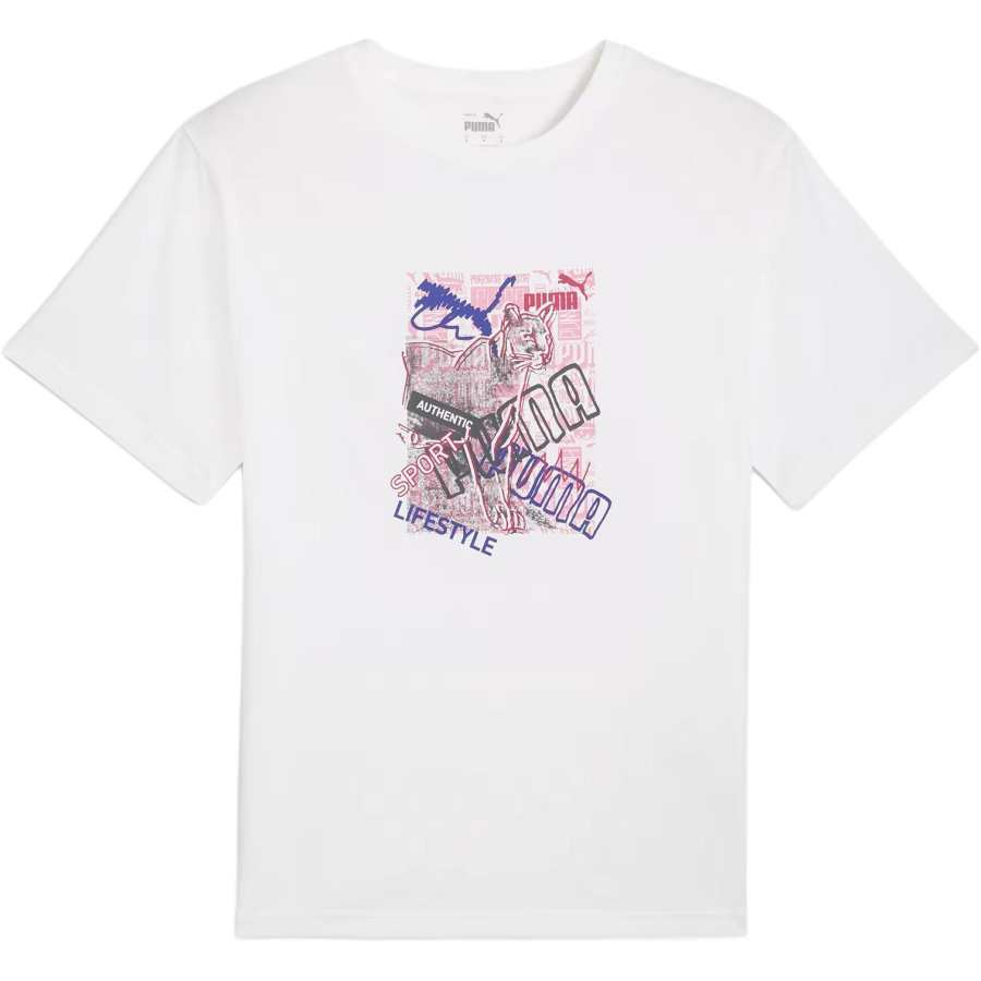 PUMA GRAPHICS T Shirts Women's Puma White Crew Neck Moderate