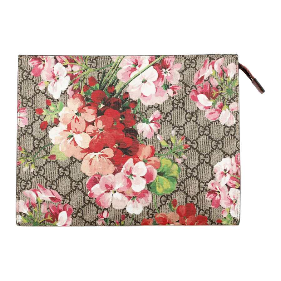 GUCCI GG Blooms Canvas With Leather Clutch Large Women's Ebony/Pink