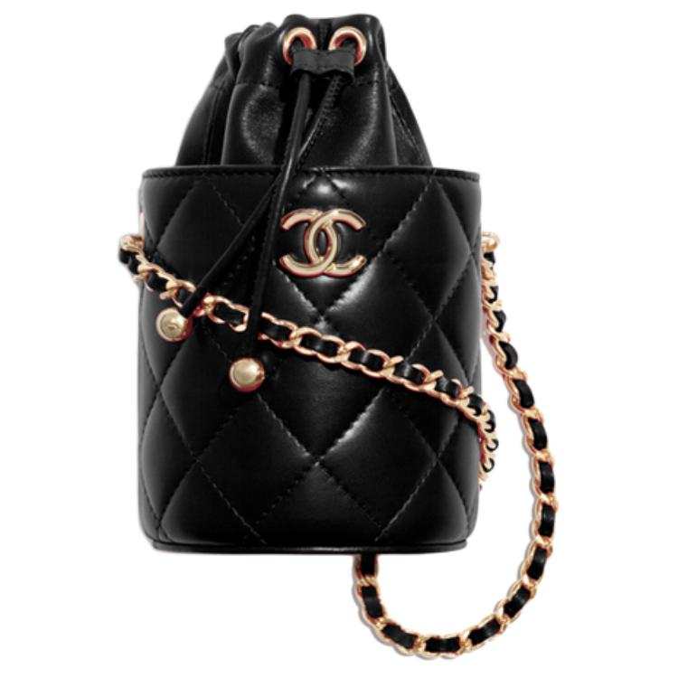 CHANEL Sheepskin Material Gold Chain Bucket Bag, Shoulder Bag, Crossbody Bag Small Women's Black