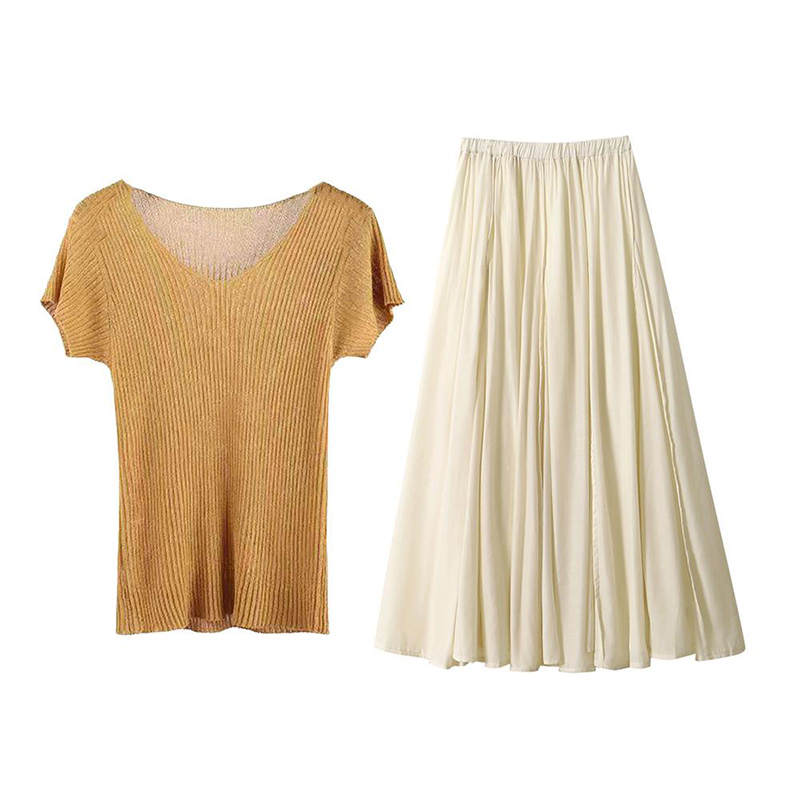 MARIE·COCO Two Piece Skirt Sets Women's Top+Skirt V Neck Moderate Long