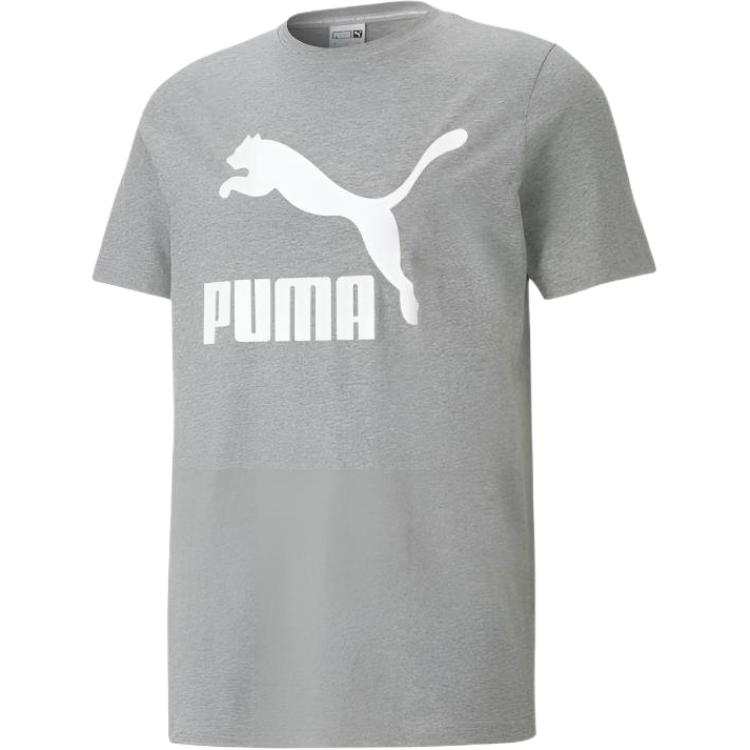 PUMA T Shirts Men's Gray Crew Neck Moderate Straight Fit