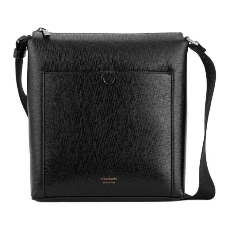 FERRAGAMO Gancini Cow Leather Shoulder Bag, Crossbody Bag Large Men's Black