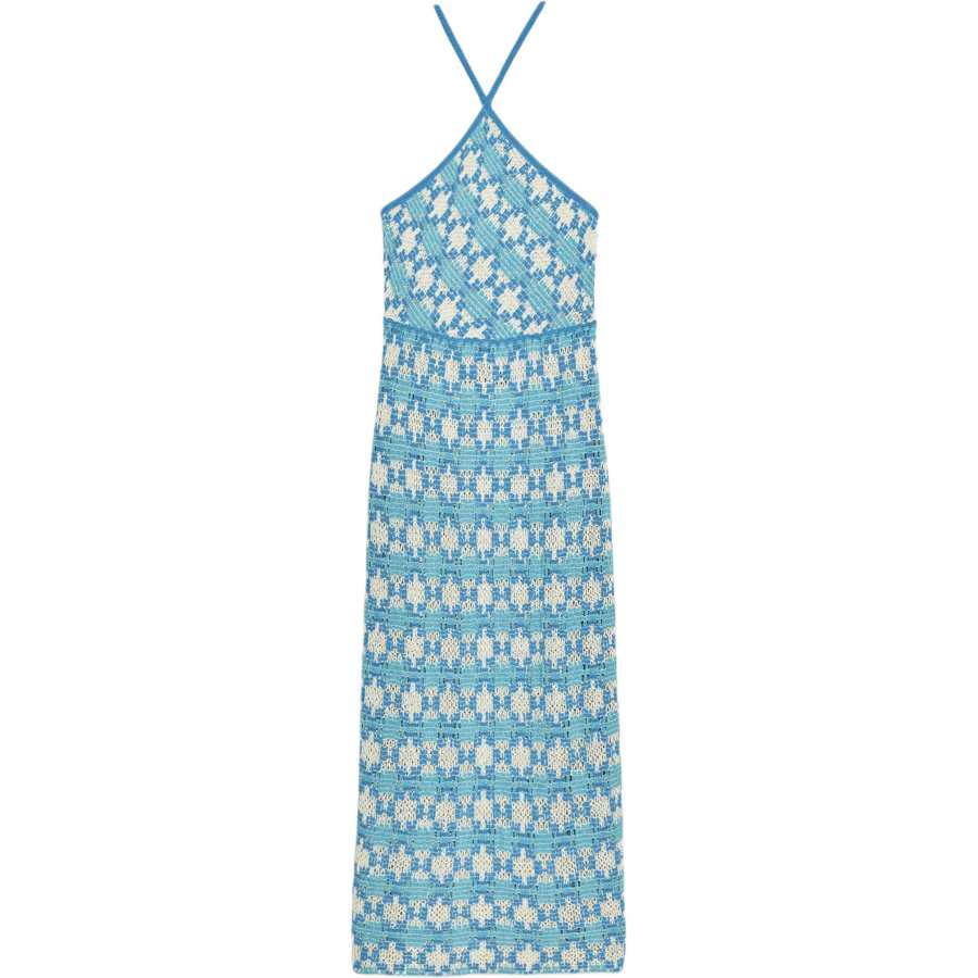 ZARA Slip Dresses Women's Blue/White Halter Moderate Long