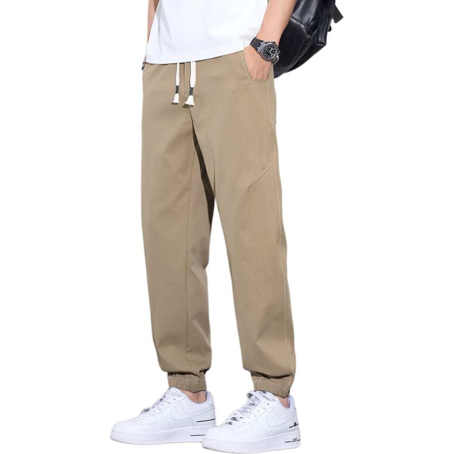 Tonlion Casual Pants Men's Moderate Cuffed Pants