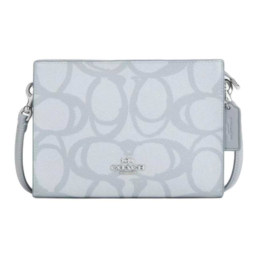 COACH SignatureCanvas Coated Canvas Shoulder Bag, Crossbody Bag Small Women's Ice Blue