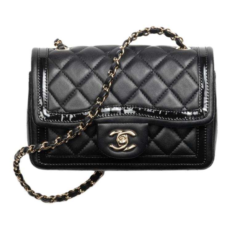 CHANEL Classic Flap CF Lambskin Vs Patent Leather Calfskin Crossbody Bags Mini Women's Black
