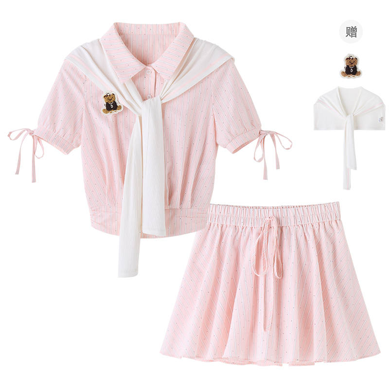 FABRIC PIG Two Piece Skirt Sets Women's Lapel Moderate Short