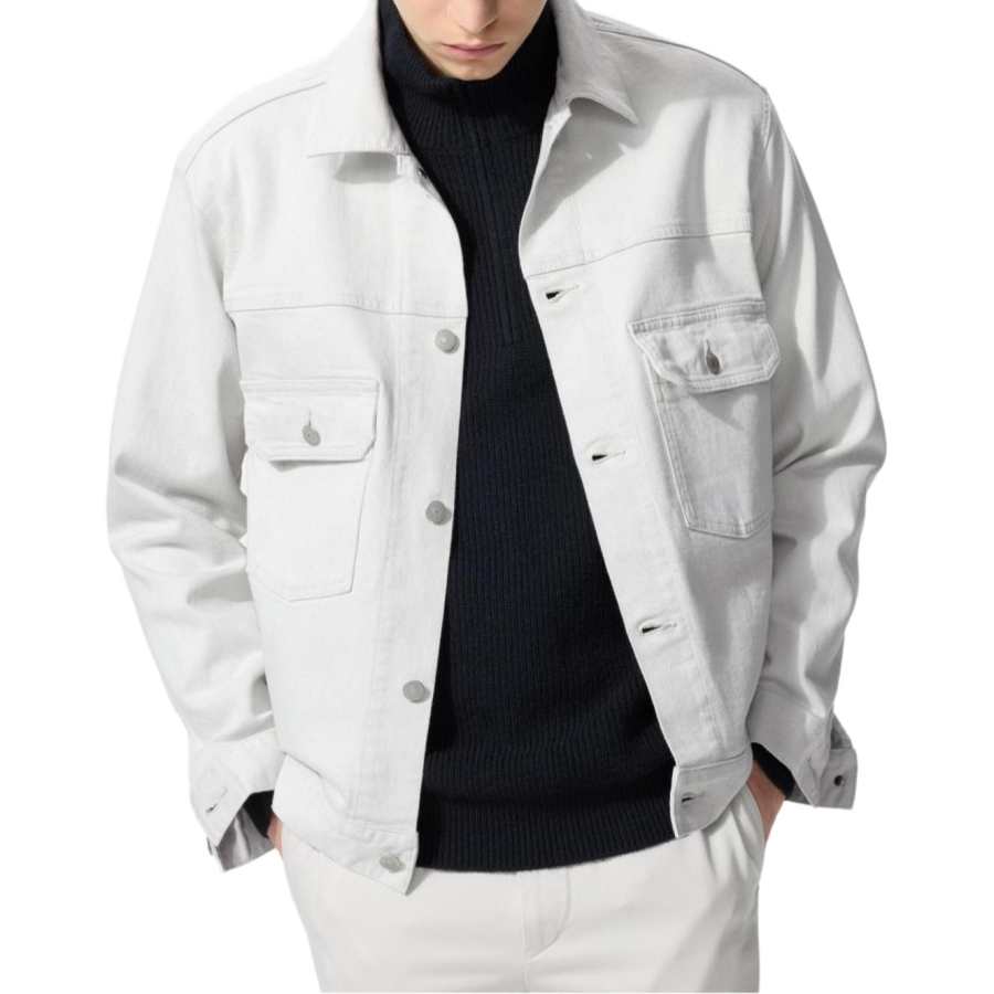 UNIQLO Denim Jackets Unisex Ivory Lapel Moderate Straight Fit