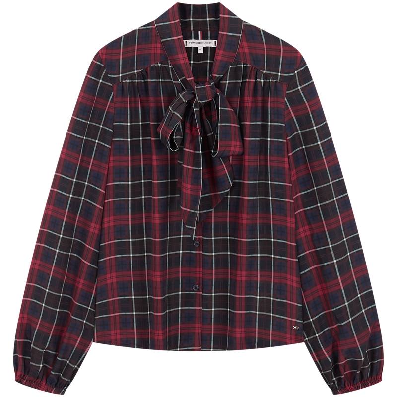 Tommy Hilfiger Shirts Women's Red Blue Plaid 0G8 Lapel Moderate Other