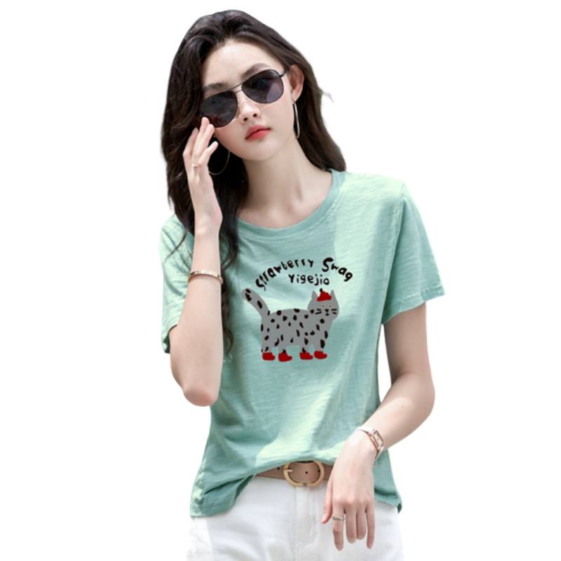 SIXUSICHOU T Shirts Women's Crew Neck Moderate Straight Fit