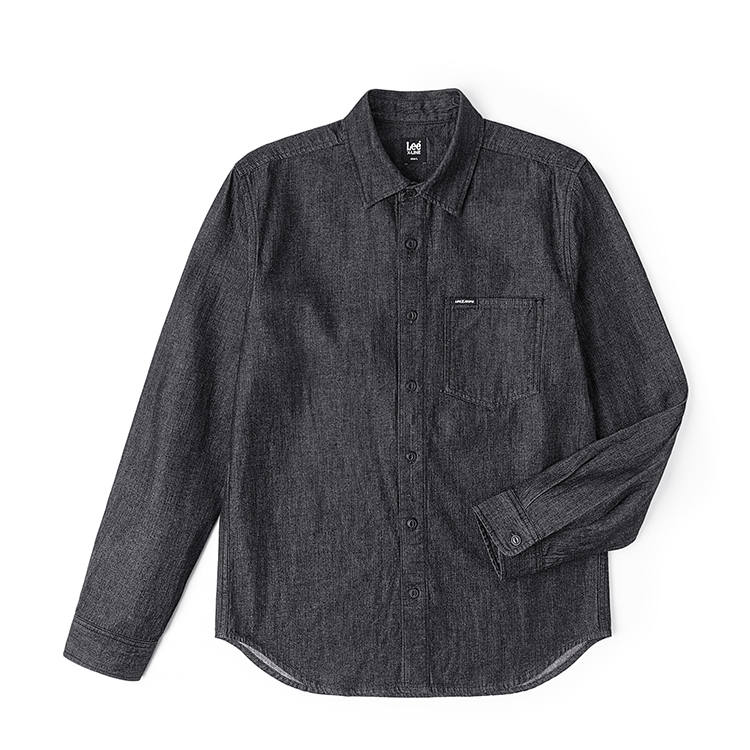 Lee Lee Shirts Men's Black Gray Color Lapel Moderate Denim