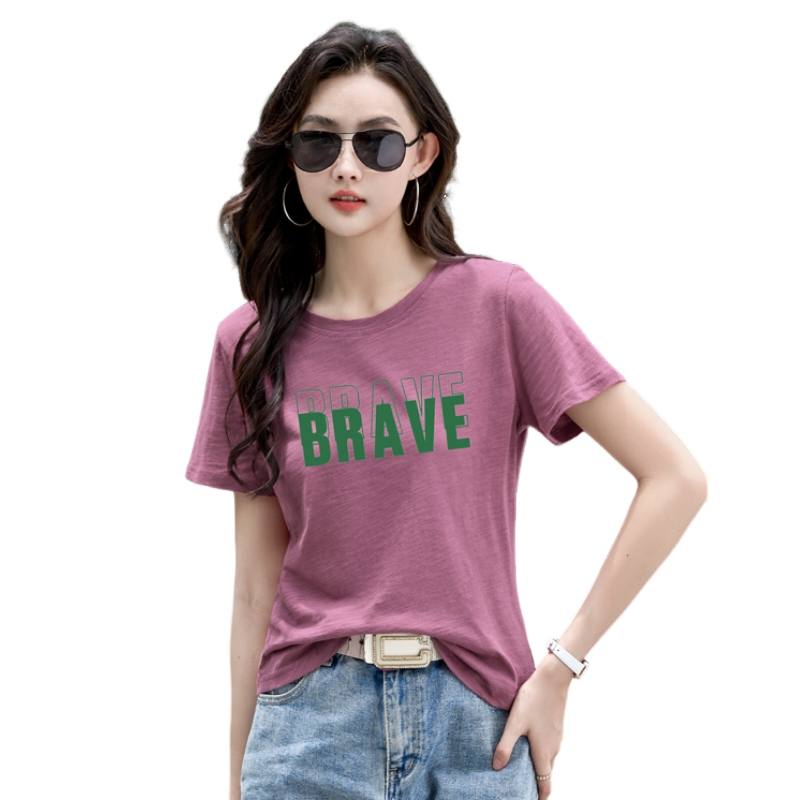 SIXUSICHOU T Shirts Women's Crew Neck Moderate Straight Fit