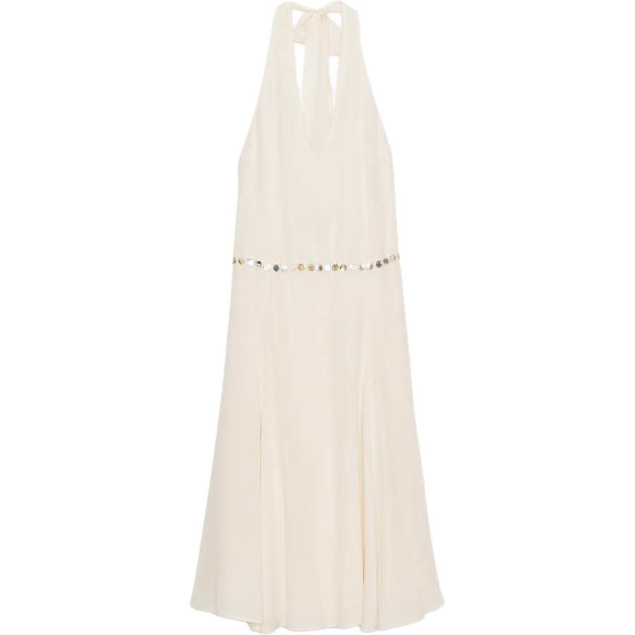 ZARA Sleeveless Dresses Women's White V Neck Moderate Long