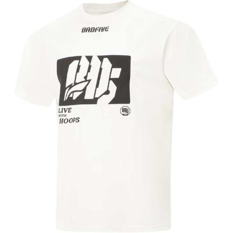 Li-Ning Li Ning T Shirts Men's Standard White Crew Neck Moderate Straight Fit