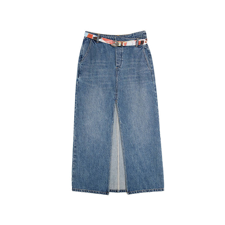 ELLE Denim Long Skirts Women's Denim Blue Moderate Mid Length A Line Skirt