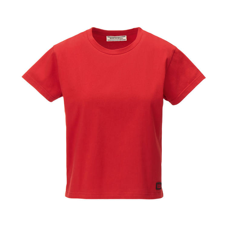 Onitsuka Tiger T Shirts Women's Red Crew Neck Moderate Straight Fit