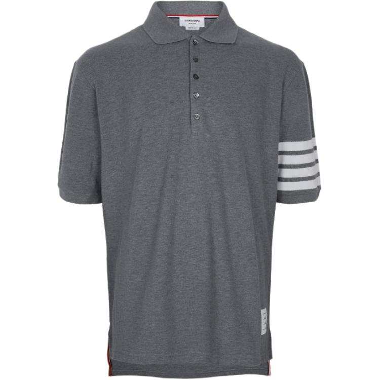 THOM BROWNE Polo Shirts Men's Medium Gray Polo Collar Moderate Straight Fit