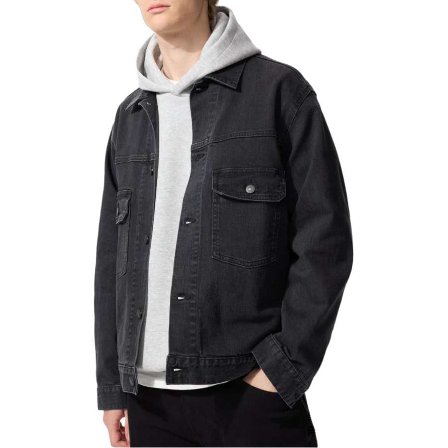 UNIQLO Denim Jackets Unisex Dark Gray Lapel Moderate Other