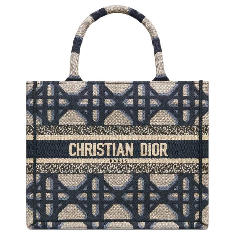 DIOR BookTote Pattern Embroidery Tote Bag, Shopping Bag, Handbag Small Women's Beige/Blue