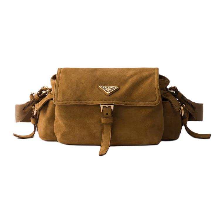 PRADA PRADA Explore Suede With Cow Leather Messenger Shoulder Bag Medium Women's Cinnamon