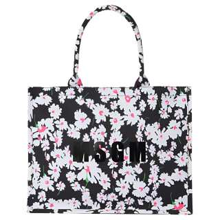 MSGM Canvas Bag, Tote Bag, Shopping Bag, Shoulder Bag, Handbag Women's Black & White & Pink