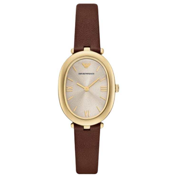 EMPORIO ARMANI Fall Collection Wrist Watches Quartz Movement Leather Strap 34mm Tan Watch Dial Women's Watch