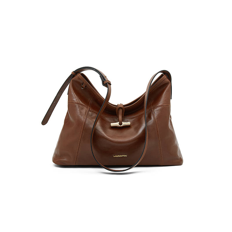 LAORENTOU Top Grain Cow Leather Shoulder Bag, Crossbody Bag Women's Brown/Black