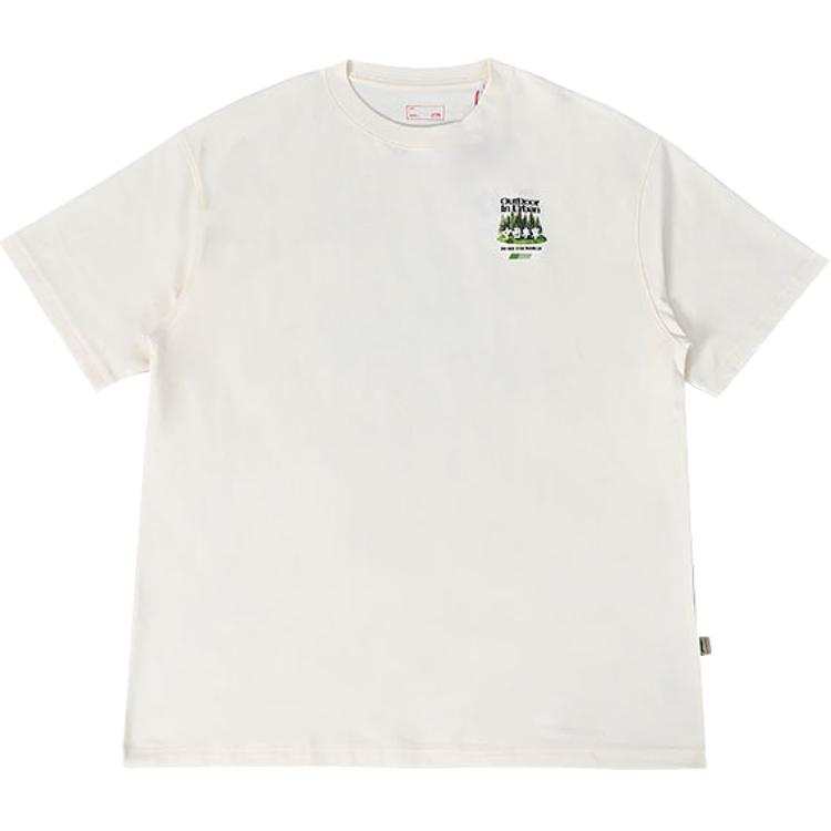 Li-Ning Li Ning T Shirts Men's Ecru Crew Neck Moderate Straight Fit