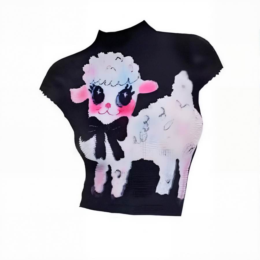 Qiuerle T Shirts Women's Cute Lamb Half Turtleneck Moderate