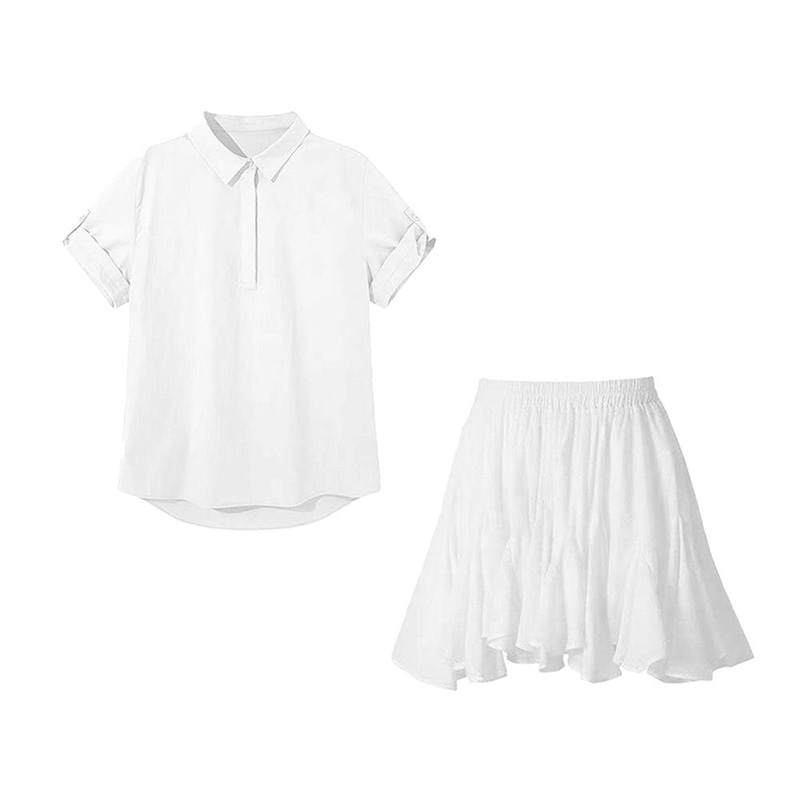 MARIE·COCO Two Piece Skirt Sets Women's White Top+Skirt Lapel Moderate Short