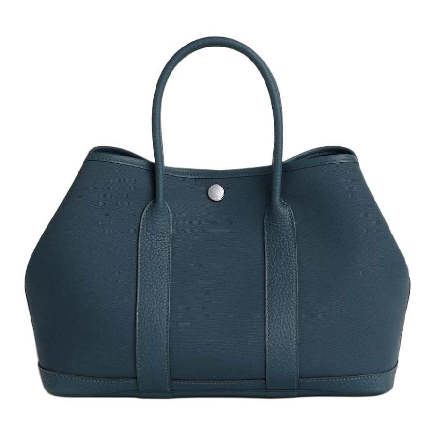 HERMES Garden Party Canvas And Negonda Calfskin Handbag 30 Women's Storm Blue