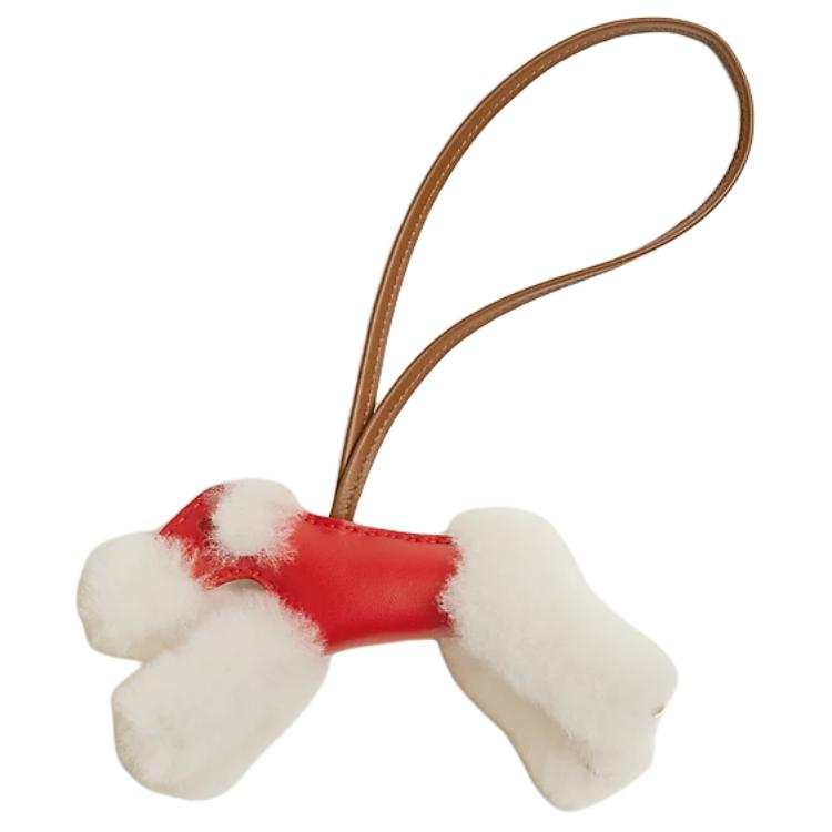 HERMES Budy Sheepskin Bag Accessory Women's Light Beige & Orange Red & Gold