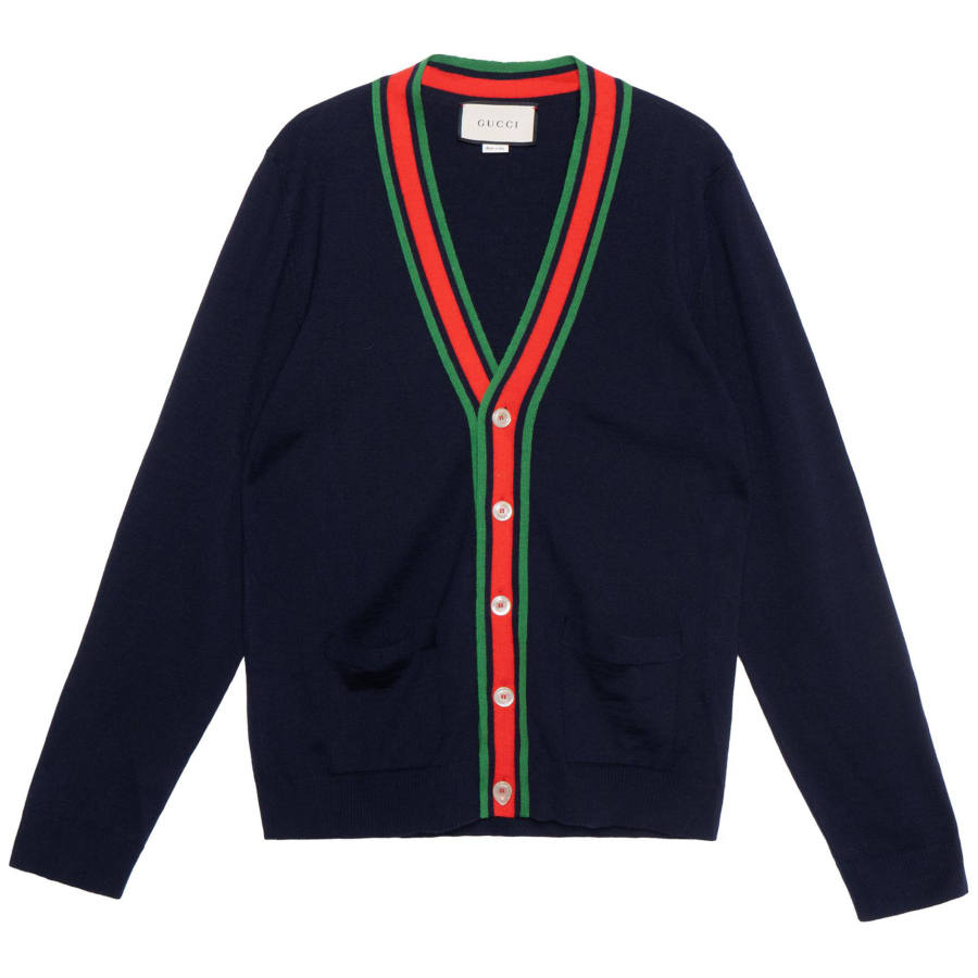 GUCCI Sweaters Men's Dark Blue V Neck Moderate