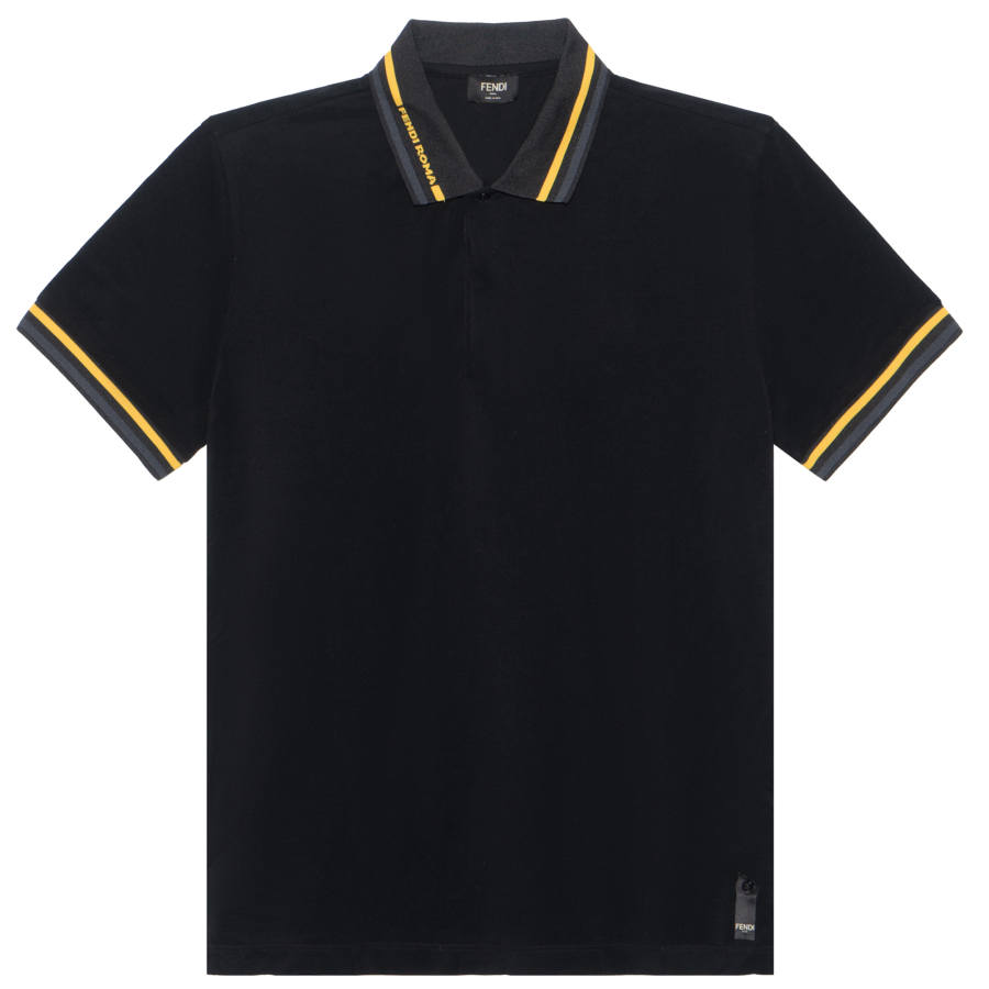 FENDI Polo Shirts Men's Black Polo Collar Moderate