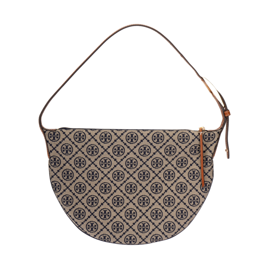 TORY BURCH T Monogram Fabric Crescent Bag Shoulder Bag Small Women's Marine Blue