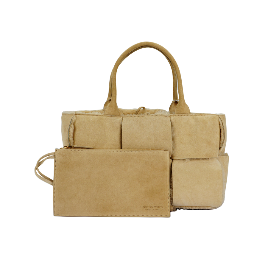 Bottega Veneta Arco Suede Calfskin Tote Bag, Shopping Bag, Handbag Small Women's Oat