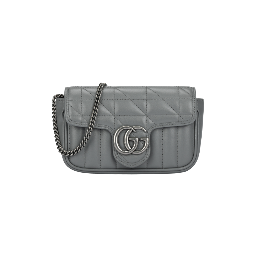 GUCCI GUCCI Marmont Quilted Leather Shoulder Bag, Crossbody Bag Extra Mini Women's Gray