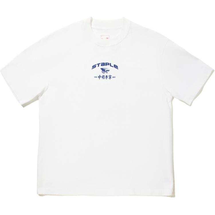 Li-Ning Li Ning X Staple T Shirts Men's White Crew Neck Moderate Straight Fit